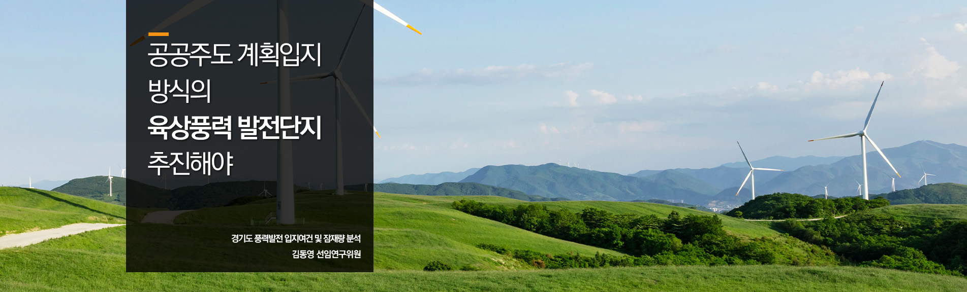 공공주도 계획입지 방식의 육상풍력 발전단지 추진해야 
경기도 풍력발전 입지여건 및 잠재량 분석
김동영 선임연구위원